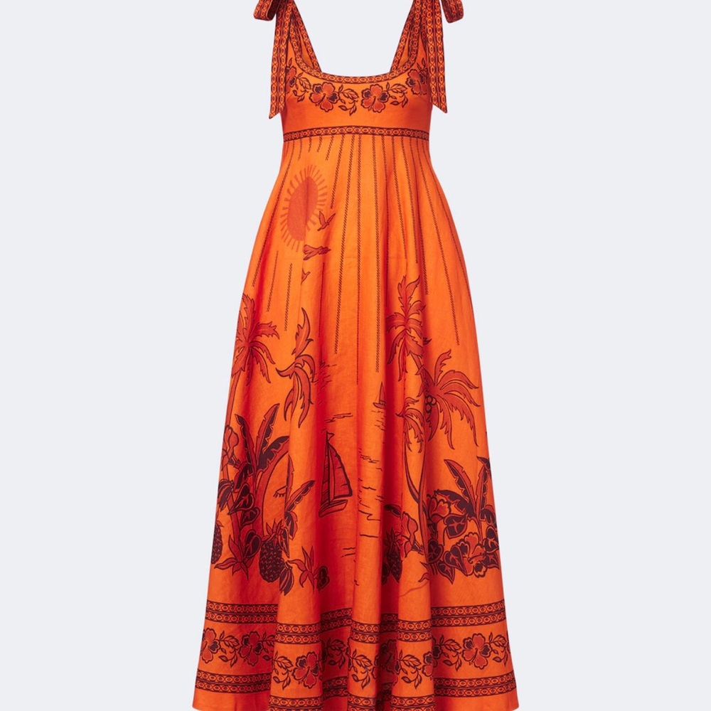Alemais Orange Printed Midi Dress